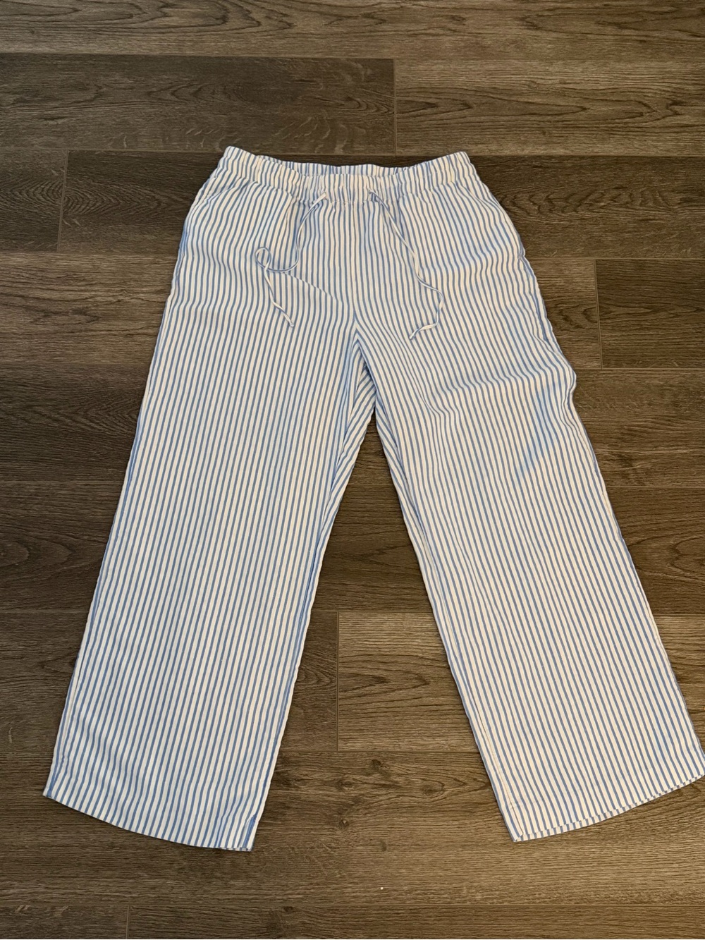 H&M • Blue and White Striped Casual Linen Blend Drawstring Pants